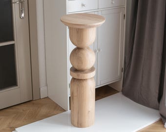 Hand Turned Baltic Oak Wooden Column: Scandinavian Table & Floral Display