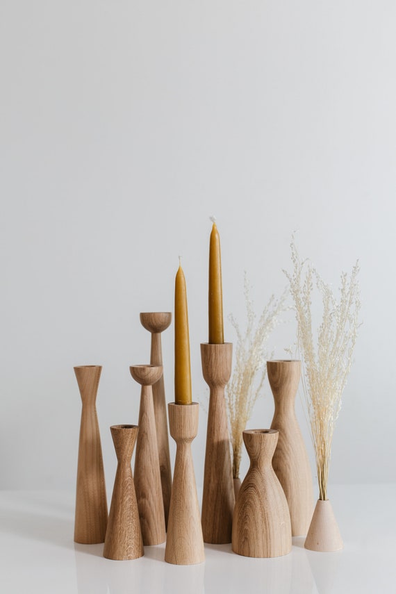 Set van 2 handgedraaide minimalistische houten - Etsy