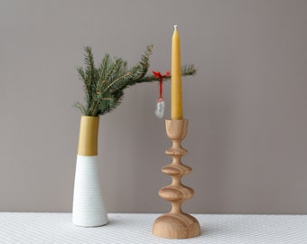 Handturned Minimalist Wood Candlestick Wave, Oak Wood Candle Holder, Minimalist Scandinavian, Tape Candle Holder