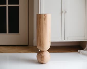 Pata de mueble de madera torneada a mano: fresno, roble y abedul sin tratar (alto 500 mm)