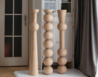 Tall Turned Wood Table Legs - Set of 3 - H1100, Unfinished
