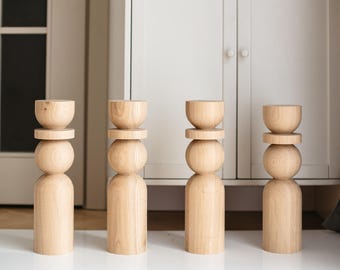 Handmade Wood Coffee Table Legs: Turned Furniture Feet, Unfinished (H380mm, 4pcs Set)