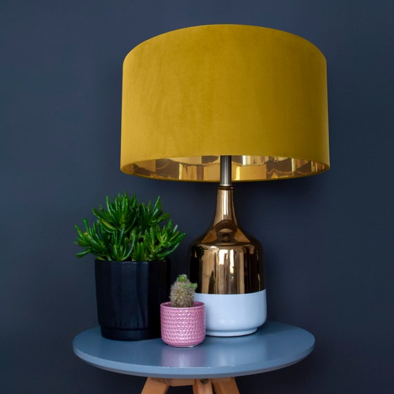 Mustard velvet with mirror gold liner lampshade