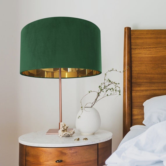 Forest green velvet with mirror gold liner lampshade