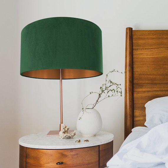 Forest green velvet with brushed copper liner lampshade