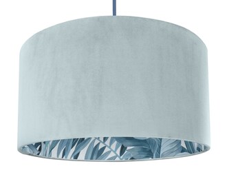 Duck egg velvet with blue leaf lampshade