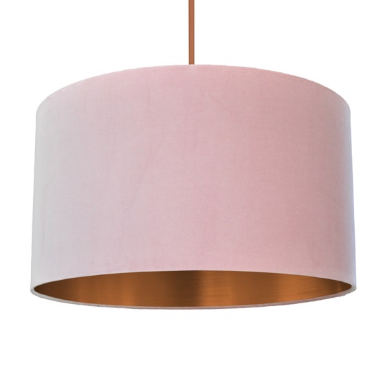 Blush pink velvet with brushed copper liner lampshade