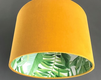 Mustard velvet with green leaf lampshade