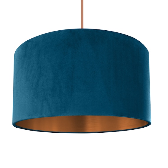 Teal velvet with brushed copper liner lampshade
