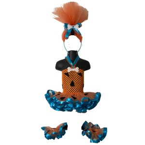 Deluxe Infant Pebbles Halloween Costume with hair and anklets, Pebbles Flintstone Inspired tutu dress for toddler, birthday girl kids outfit