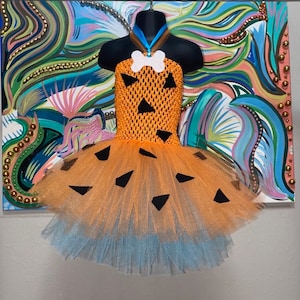 Orange Pebbles Halloween Costume ,Pebbles Flintstone Inspired tutu dress for toddler,Pebbles Flintstone birthday girl kids outfit