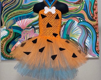 Orange Pebbles Halloween Costume ,Pebbles Flintstone Inspired tutu dress for toddler,Pebbles Flintstone birthday girl kids outfit