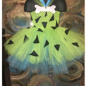 Lime Pebbles Halloween Tutu dress Costume, Flintstone Costume for babygirl, pebbles costume for toddler tutu