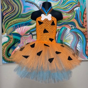 Pebbles Costume for Baby in orange, Flintstones Birthday Party Dress, pageant dress dress up