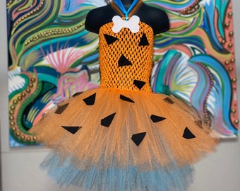 Pebbles Costume for Baby in orange, Flintstones Birthday Party Dress, pageant dress dress up