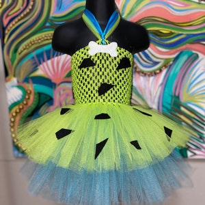 Pebbles Costume Tutu dress with Bone Bow for Halloween, The Flintstone’s Costume for baby girl, pebbles birthday outfit for toddler tutu