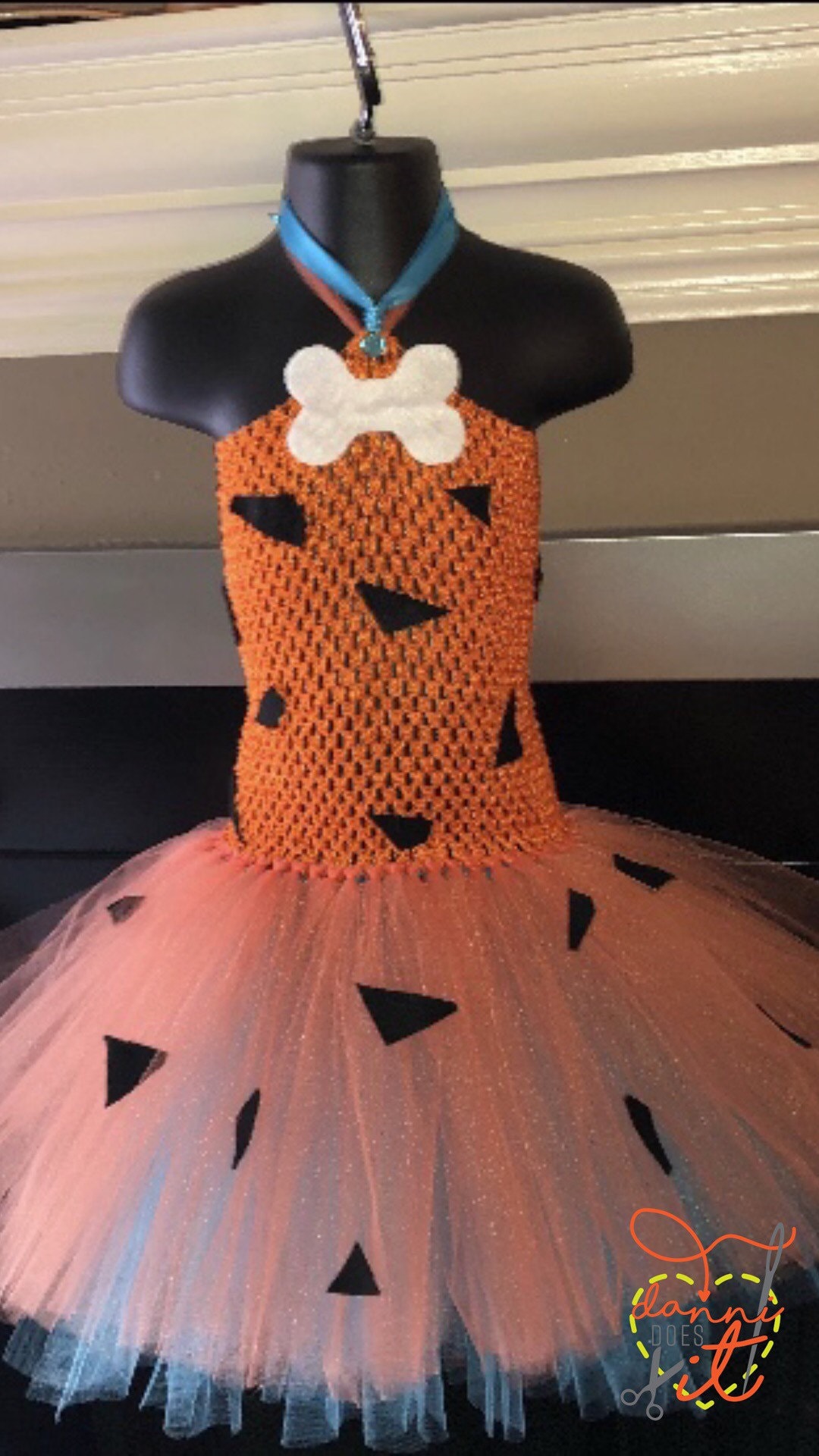 Déguisement Halloween Bébé Fille – Robe Princesse Tutu Flintstone – Bandeau Os Inclus – Costume Cavernicole – Taille 130 à 160