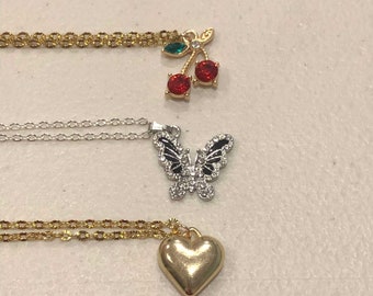 Dainty Necklace • Pendant Necklace • Minimalist Necklace • Simple Gold Necklace • Cherry Necklace • Gold Heart Necklace • Butterfly Necklace