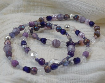 Purple Bracelet Set, Stack Bracelet set, glass bead Bracelet, Czech crystal bead bracelet, Stretch Bracelet set