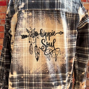 Hippie Soul Bleached Long Sleeve Black White Flannel Button Down Shirt (X-SMALL)