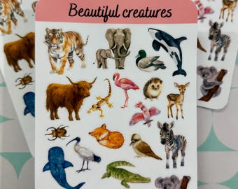 Lámina de vinilo adhesivo: ilustraciones de animales resistentes al agua (16,5 x 11,7 cm)