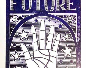 Fortune Teller Palmistry Linoprint Witchcraft Theme