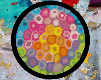 Rainbow circle cross stitch patter, Cross stitch pattern modern, cross stitch pattern geometric, Cross stitch pattern rainbow, Cross stitch