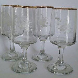 4 Vintage Schuss Gläser, Sherry Lier Gläser, Satz von 4 Vintage Barware, Set von 4 Vintage Shot Gläser
