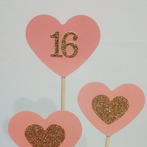 Topo de bolo de coração com glitter, Topo de bolo personalizado, Conjunto de 3 Topo de bolo de coração, Topo de bolo de idade personalizado, Topo de bolo de aniversário, Escolhas de coração