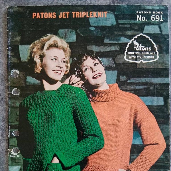 Vintage Patons Knitting  Pattern Book  No 691, Vintage 1960s - For Women Featuring Jet Tripleknit, Jumpers, Sweaters, Jackets.