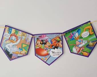Disney book banner, Disney Birthday Banner, Disney Room Decor, Disney Book Bunting, Vintage Book Bunting, Mickey Mouse and Friends Bunting