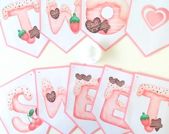 Two Sweet Banner, Two Sweet bunting, Two Sweet Decoration, Two Year Old Party Decor, Two Sweet Sign, Two Year old Birthday.