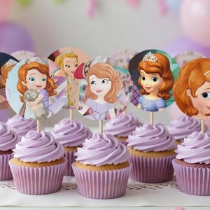 Adornos para cupcakes de Sofía, Libro reciclado, Adornos para cupcakes de Sofia the First, Fiesta de princesas, 15 adornos para cupcakes de princesas