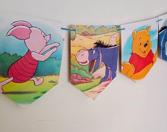 Winnie The Pooh book banner, Pooh and friends book banner, garland party decoration, Winnie the Pooh Pennants,  Birthday Party Garland Flag