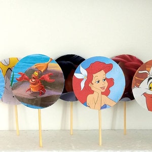 Little Mermaid cupcake toppers, Up-cycled book, Princess Ariel Cupcake Toppers, Princess Party, 15 Princess cupcake Toppers, Ariel cupcake