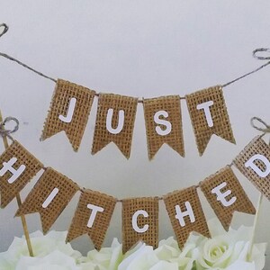 Wedding Cake Topper/Just Hitched Cake Topper/Personalized Cake Bunting/Rustic Cake Topper/Cake Banner/Bunting Cake Topper/ Cake Topper