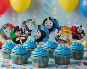 15 Thomas the Tank Engine cupcake toppers, Up-cycled book, Thomas and Friends Cupcake Toppers, Thomas the Tank Engine Party, Cupcake Toppers