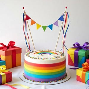 Handmade Rainbow Cake Bunting: Colorful Party Topper