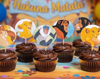 12 LION KING cupcake toppers, Up-cycled book, Simba and Friends Cupcake Toppers, Lion King Party, Cake Decor, Lion King Cupcake