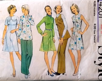 1973 Style Pattern, Style 4201, Size 14, 36 Bust, Vintage Dress Pattern, Vintage 70s DRESS Top TROUSERS