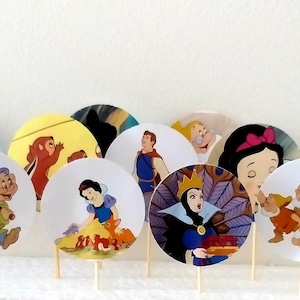 Snow White cupcake toppers, Up-cycled book, Princess Cupcake Toppers, Princess Party, Snow White and the seven dwarfs cake topper