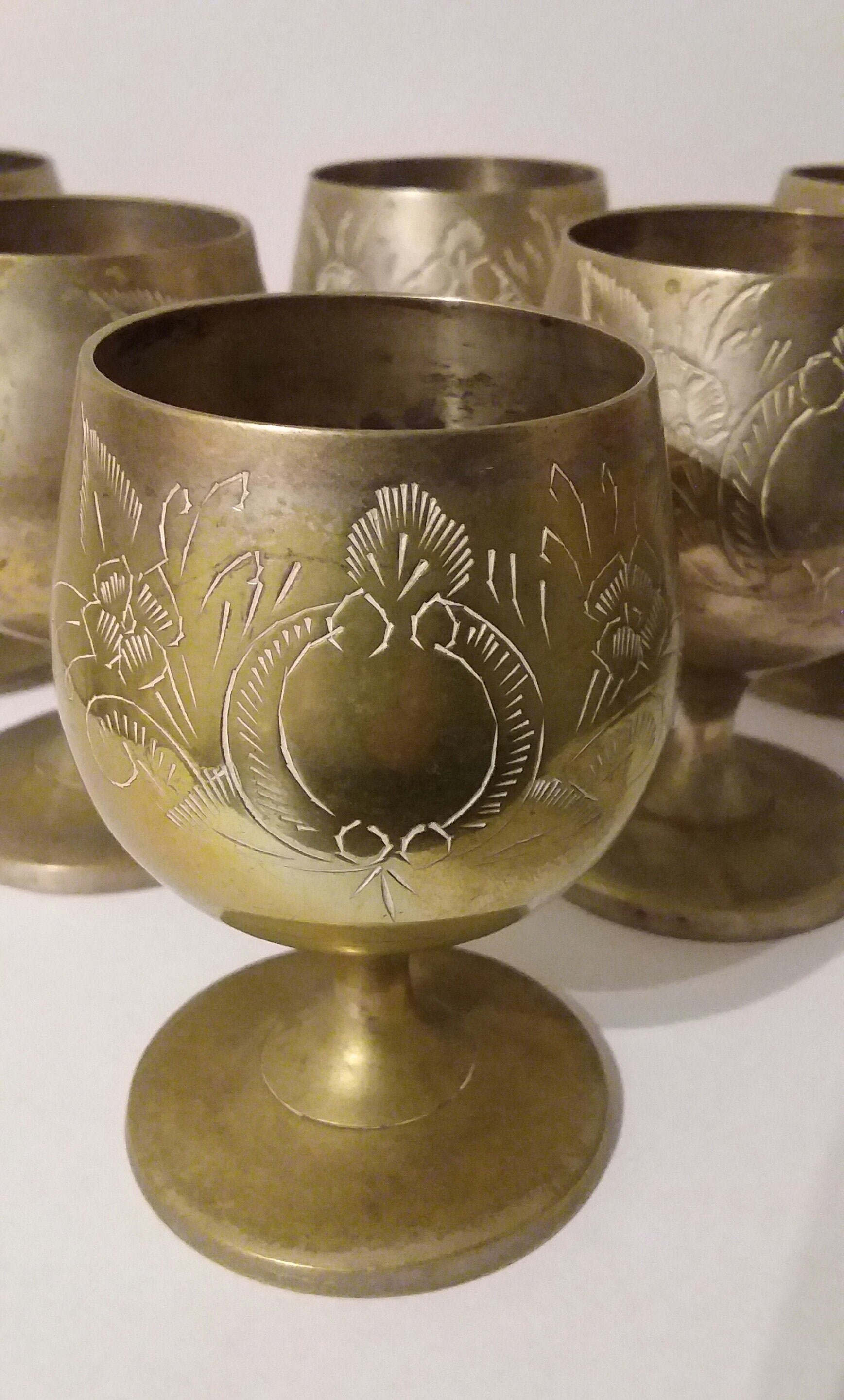 Six Small Brass Goblets Brass Shot Size Goblets Vintage Etsy Australia