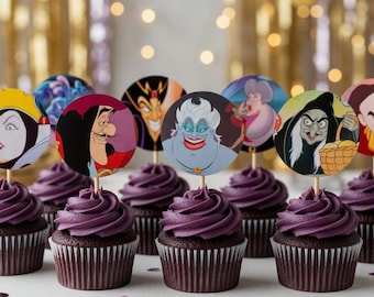 Villains Cupcake Toppers: Up-cycled Book Party Decor (12 Count)