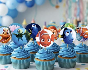 NEMO cupcake toppers, 15 Nemo toppers ,Up-cycled book, Finding Nemo cake Toppers, Nemo Party, Nemo cupcake picks, Finding Nemo Cake Topper