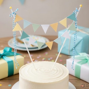 Taartgors/taarttopper/taartbanner/vlaggen/aangepast thema-topper/kleurthema-topper/kinderverjaardag/pastelkleur-taarttopper/kleurrijke topper