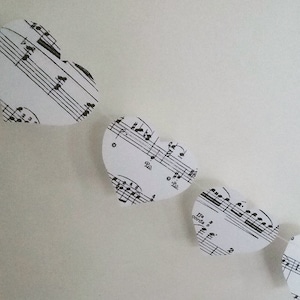 Musical Note Heart Garland, Paper Bunting, Music Notes Banner, Wedding Banner, Music Garland, Rustic Wedding Decor, Wedding Pennants, Hearts