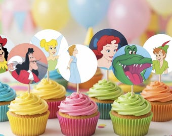Peter Pan cupcake toppers, Up-cycled book, Themed Cupcake Toppers, Peter Pan Party, Peter Pan Cake Toppers