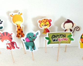 Jungle Animals cupcake toppers, Jungle Safari Cupcake Toppers, Jungle Aniaml Cupcake Toppers, Jungle Party, Animal cupcake Toppers, Wild One