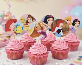 Princess cupcake toppers, Up-cycled book, Princess Cupcake Toppers, Princess Party, 15 Princess cupcake Toppers