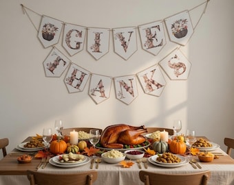Thanksgiving Banner, Thanksgiving bunting, Thanksgiving Decoration, Thanksgiving Party Decor, Thanksgiving Sign